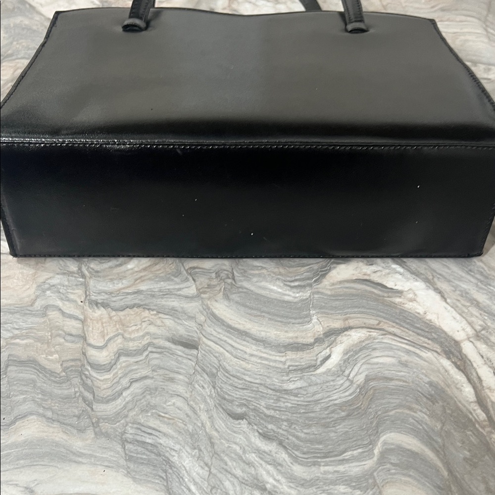 Adrian Gold London Real Leather Made In England Black Scalloped Top Handbag VTG - Picture 4 of 11